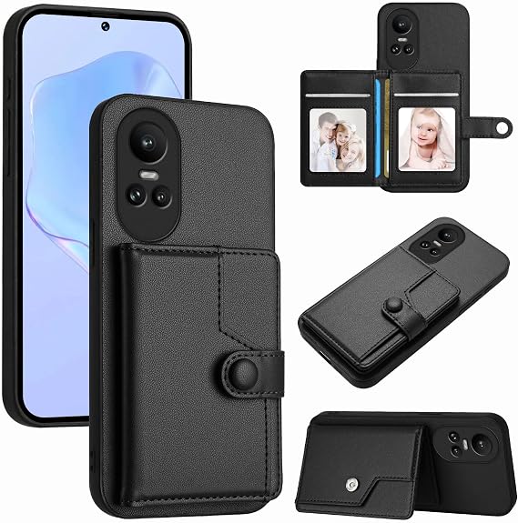 Compatible with Oppo Reno 10 5G/Reno 10 Pro 5G Case Wallet with Credit Card Holder, Genuine Leather, Anti-Fall Case, Durable with Non-Slip Lining Secures Up to 4 Cards Cover for Oppo Reno 10 5G (B)