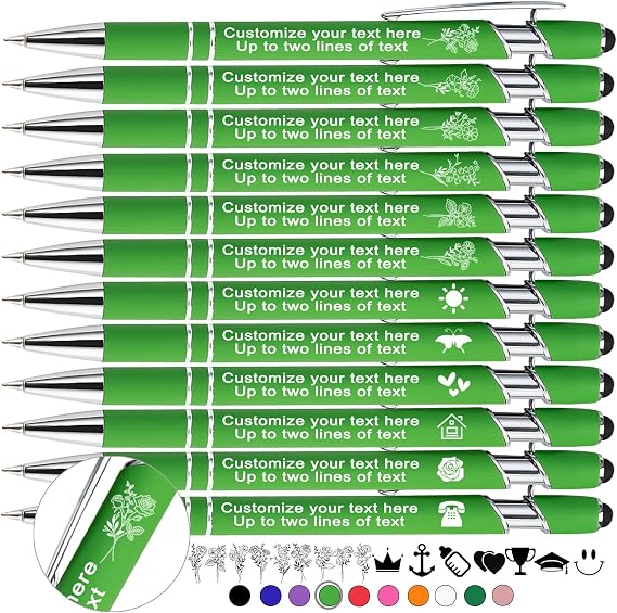 Personalized Pens Custom with Birth Flower Engraved Customized Stylus Pens Bulk with Name Text Logo Metal Ballpoint Pen Gift for Office Business School-10 Count