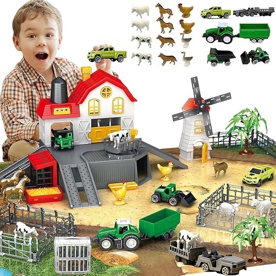Farm Toys Playset, Barn House with 12 Animal Figurines 49 Piece