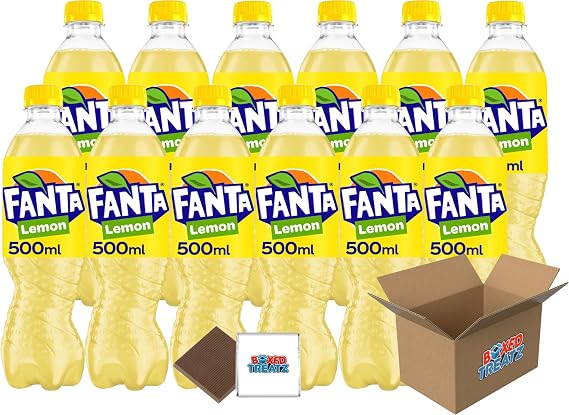Fanta Selection 12x500ml Fanta Lemon Bottles, Convenient Bulk For School, Business Or Parties Boxed Treatz