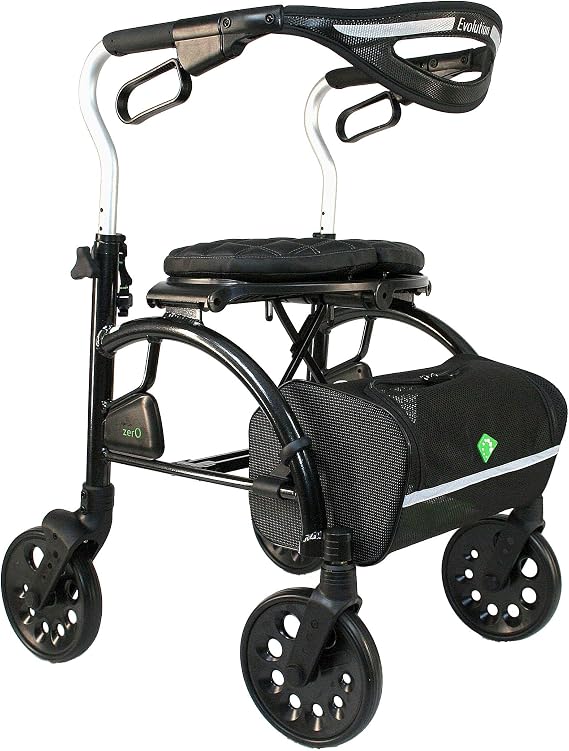 Evolution Xpresso Zero Lightweight Medical Walker Rollator with Seat, Large Wheels, Brakes, Backrest, Basket for Seniors Indoor Outdoor use (Tall)