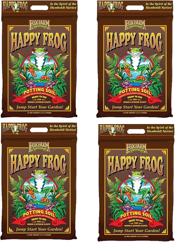 Happy Frog Potting Soil, 12qt for Indoor/Outdoor Container Plants,Designed to Improve Root Efficiency, pH Adjusted for Optimal Nutrient Uptake Contains Microbes and Humic Acids (Pack of 4)
