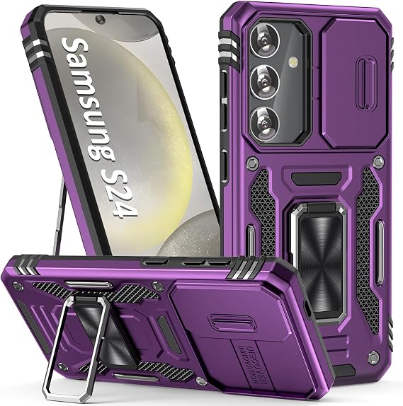 Heavy Duty Phone Case for S24Case with Slide Camera Cover,Purple