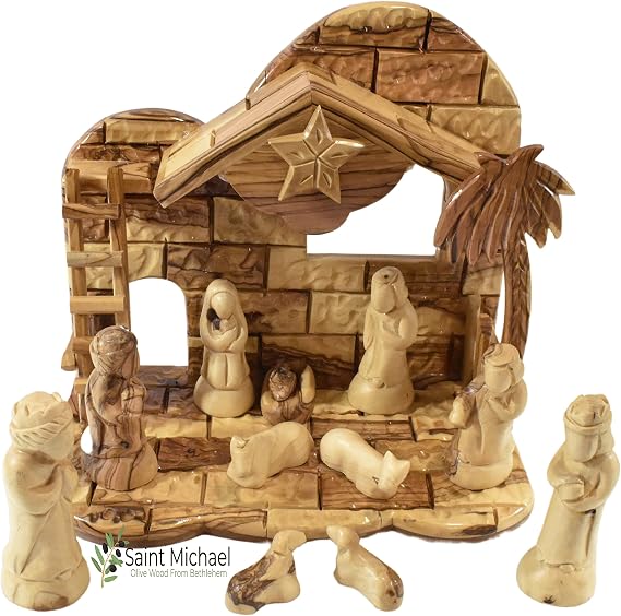 Bethlehem Musical Nativity Set | Olive Wood Faceless Nativity Scene | Christmas Decoration Nativity