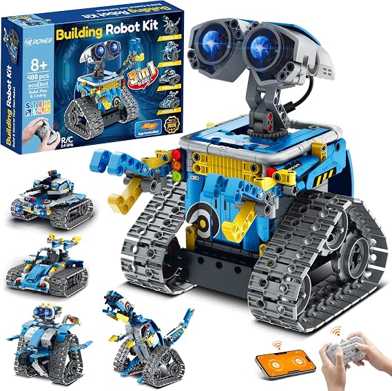 VEPOWER 5-in-1 STEM Robot Building Set for Kids Ages 6-13 | Remote & App Controlled Programmable Engineering Coding Robotics Toy, Creative Gifts for Boys Girls (488 Pieces)
