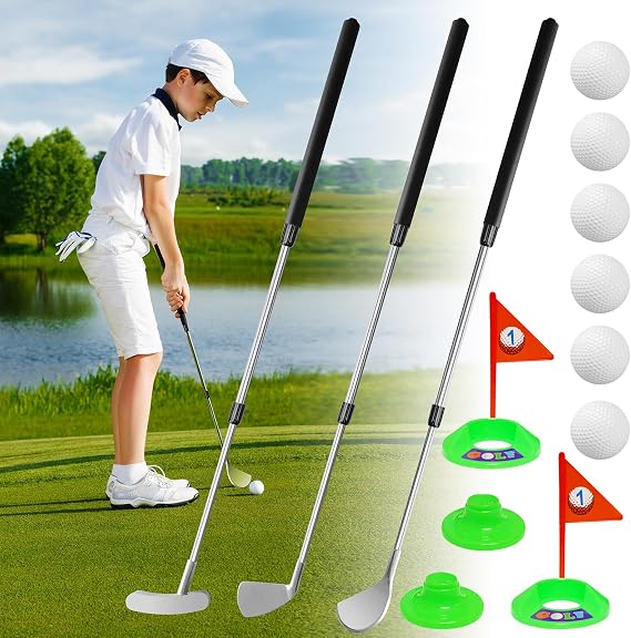 Junior Golf Clubs Set for Right Hand,3 Pcs Training Set with Wood Iron Putter,Telescopic Club The Adjustable Length Golf Club for Teens & Adults