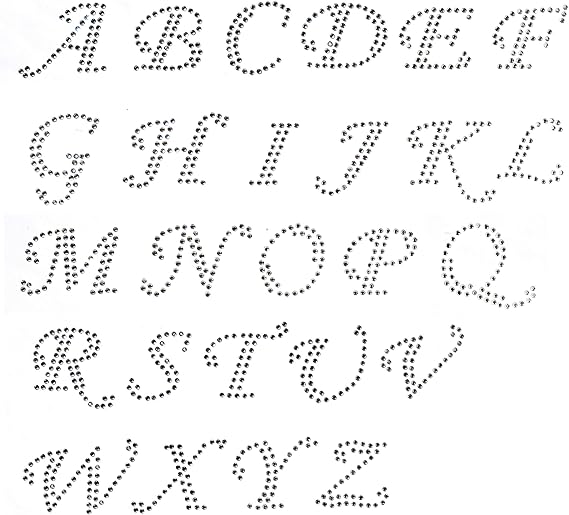 Pick 5 Letters Cursive Alphabet Letters Appx 2 Inches Clear Rhinestone Iron on Hotfix Transfer Decal Handmade USA