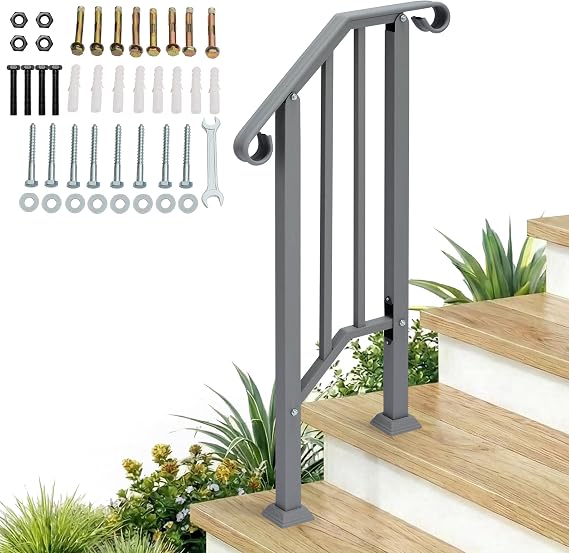 1 Level Outdoor Handrail for 1-2 Steps, Silver