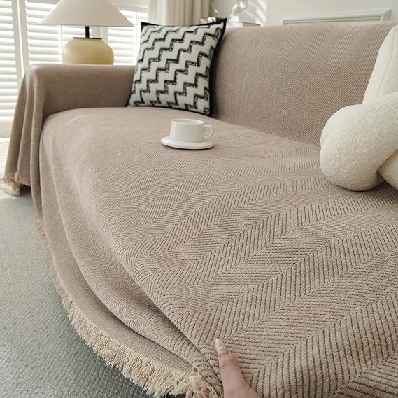 TTAOTAOGO Chenille Large Sofa Throw for 1-4 Seater Sofas Camel 180x340