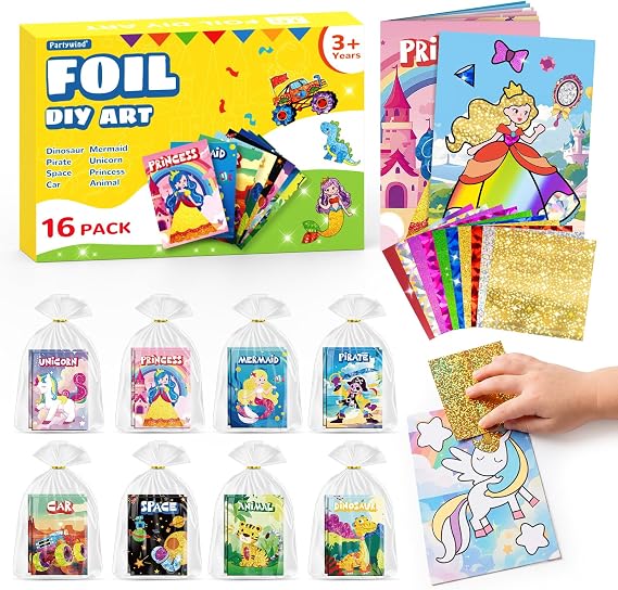 16 Pack Foil Art Fun Party Favors for Kids, Halloween Goodie Bag Stuffers