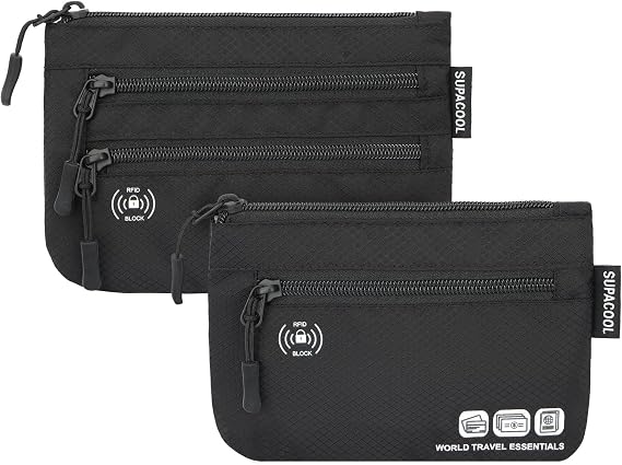 SUPACOOL RFID Passport Holder Wallet Bag for Men Women Family, Passport Pouch for Travel,Card Holder Organizer, RFID Blocking, Travel Wallet, 2pcs Set (Black)