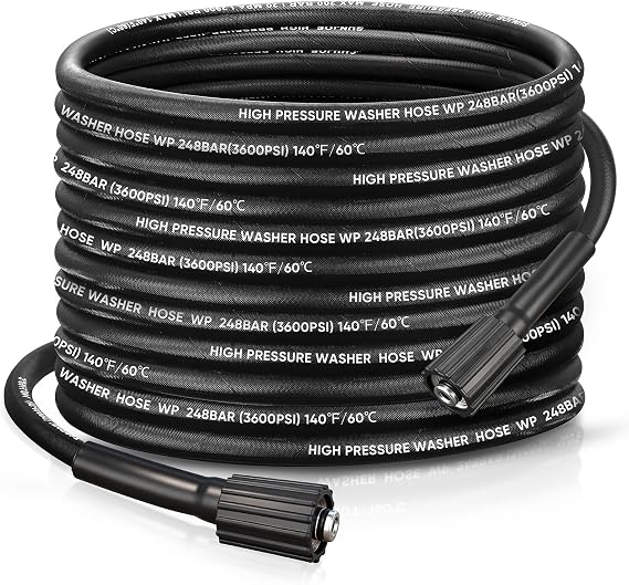 50FT Steel Wire Braided Washer Hose Kink-Resistant, 248Bar / 3600 PSI, Burst-Resistant Replacement Hose with M22 Fittings Compatible with Ryobi, Greenworks, Troy-Bilt, Most Power Washers.