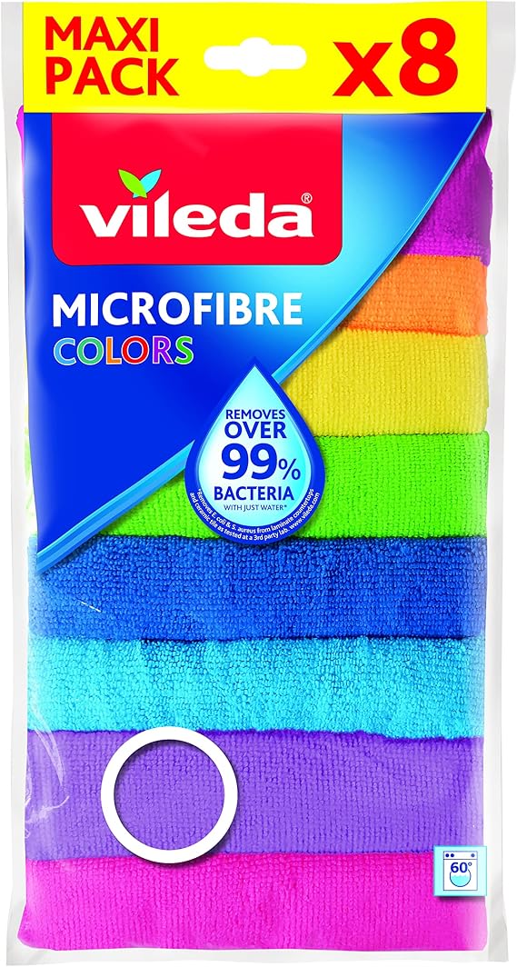 Vileda Colors Microfiber Cloth, Multicolor, 8 Pieces