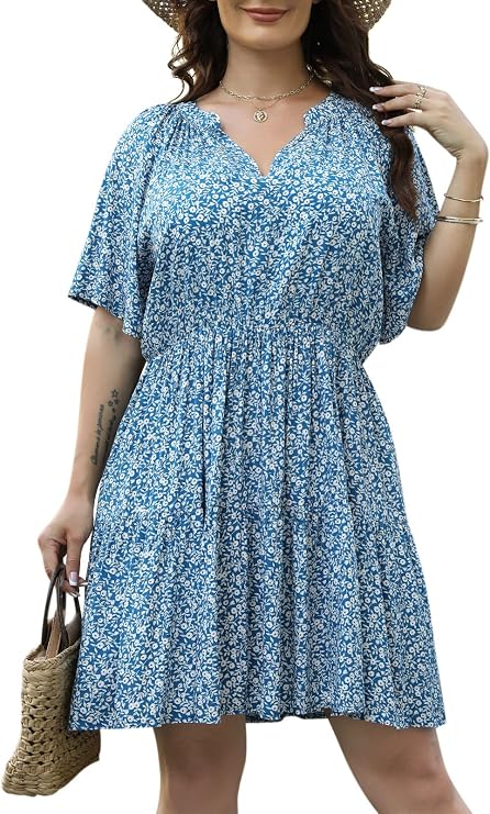 Nemidor Women Plus Size Summer Dress Casual Boho Mini Pocket