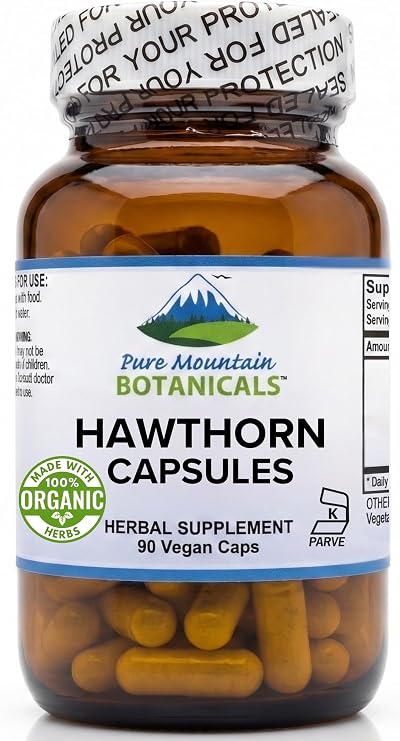 Pure Mountain Botanicals Hawthorn Berry Capsules - 1000mg Organic Hawthorn Supplement per Serving - 90 Vegan Caps - Hawthorne Berry for Heart and Cardiovascular Wellness Support