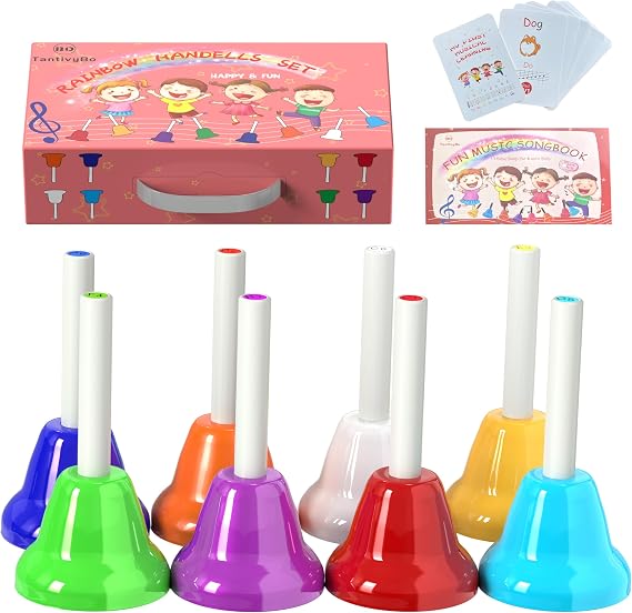 Hand Bells, 8 Note Musical Handbells Set with 17 Songbook Musical Toy Percussion Instrument for Toddlers Children Kids for Children's Day Family Activity School and Church(Upgraded Edition)