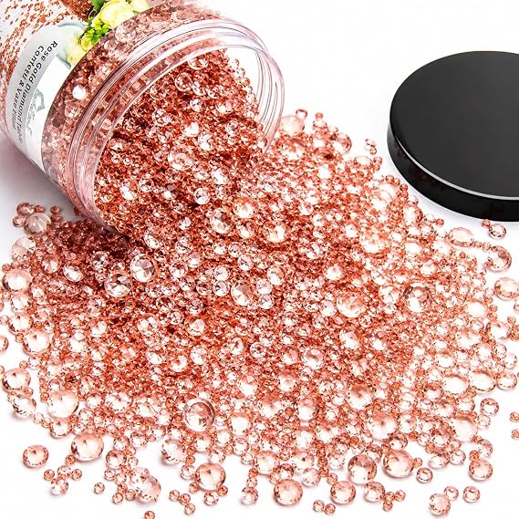 8700 PCS Rose Gold Diamond Table Confetti,Vase Fillers | Acrylic Vase Fillers, Fake Crystal Gems, Wedding & Bridal Shower, Party & Home Decoration