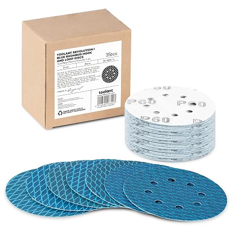 toolant Diamond Shape 5" 60-400 Grit Sanding Discs, 50Pack | Patented 8 Hole Hook and Loop, for Random & Orbital Sanders, for Carpentry, Auto Repair & Home Improvement