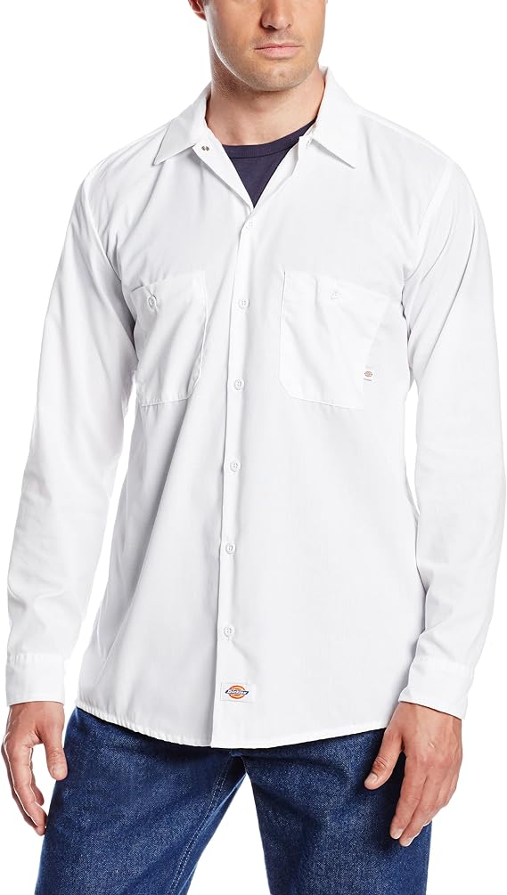 Dickies Occupational Workwear LL535WH Polyester/Cotton Men's Long Sleeve Industrial Work Shirt