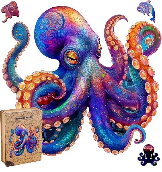 Wooden Puzzles for Adults,Octopus Wooden Jigsaw Puzzle 500 Pieces - Unique Shape Puzzle Pieces, Challenging Ocean Animal Puzzle for Adults and Family Game, Creative Wooden Gift (200pcs)