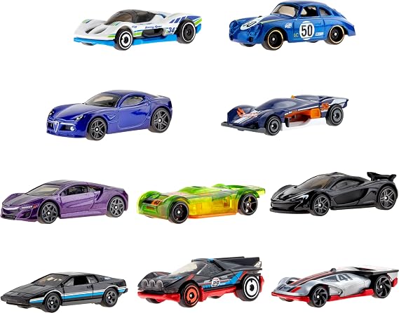 Hot Wheels Cars, 10-Pack of Toy Cars in 1:64 Scale, Set of 10 Race Cars, Mix of Officially Licensed & Unlicensed, Toy for Kids & Collectors