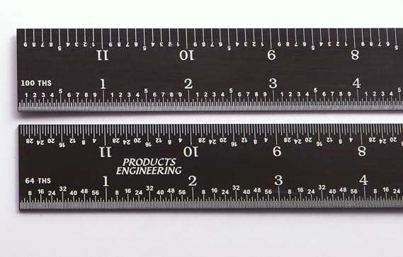 PEC Tools 6" 16R rigid black chrome,#34;high-contrast" machinist ruler with markings 1/50", 1/100", 1/32" and 1/64"