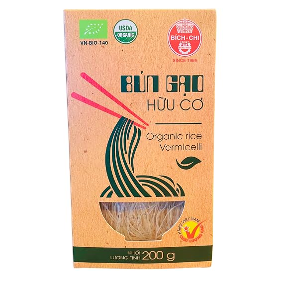 Organic Vermicelli Rice Noodles, Authentic Vietnamese Rice Noodles for Vermicelli Noodle Bowl, Salad, Soup, Stir Fry, Hot Pot, Spring Rolls | USDA Organic, Vegan, Gluten-Free, | 7 oz 1 Pack