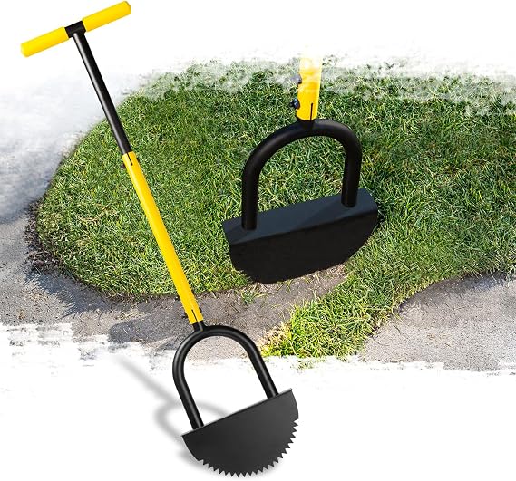 Manual Edger Lawn Tool with 96cm-106cm Adjustable Length, Saw-Tooth Border Edger with Wide Footplate Manganese Steel Blade, Garden Edging Tool for Flower Beds, Landscaping, Sidewalks, Yard