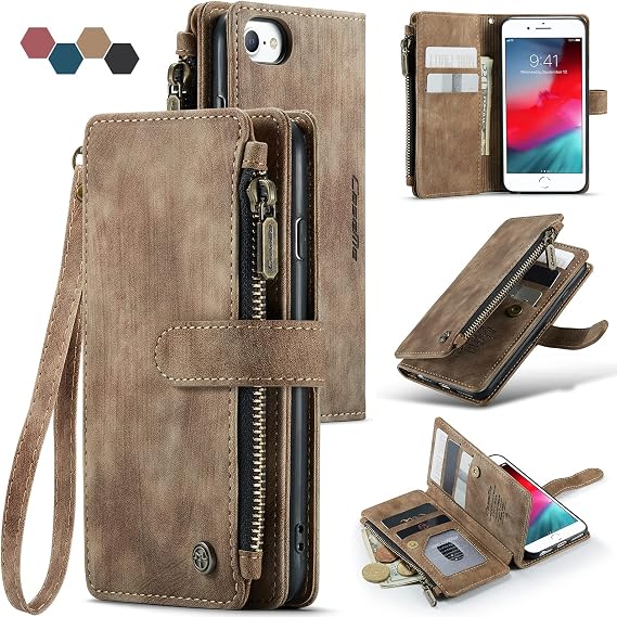 iPhone SE 2022/SE 2020/iPhone 8/ 7 Wallet Case with Card Holder,Brown