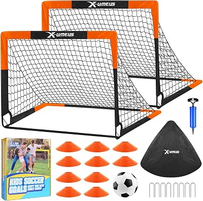 Kids Soccer Goals for Backyard Set of 2, 4 x 3 ft6 x 4 Toddler Soccer Goal Training Equipment with Soccer Ball, Cones, Pop Up Soccer Net for Kids Age 3-5 4-6 6-8 8-12 10-12 Outdoor Games Sports Gifts