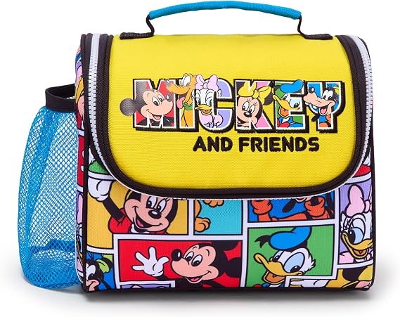 Disney Store Official Mickey Mouse & Friends Insulated Lunch Box For Kids With Side Mesh Pocket, Water Resistant Design, Backpack Attachment Snaps, Interior Name Label, Disney Screen Art