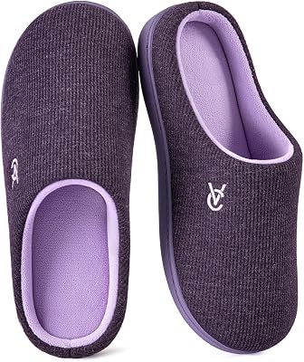 VeraCosy Womens Two-Tone Slippers Soft Comfy Knit Memory Foam Non-slip Indoor Outdoor House Shoes