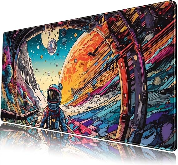 Mechanical Cattle Strange Planet Mouse Pad Desk Mat Space Scene Large Gaming Anime Mousepad XXL Extended Keyboard Futuristic Spaceship Cosmic Adventure 31.5''X15.7'', 31.5 * 15.7inch, SBD-40X80
