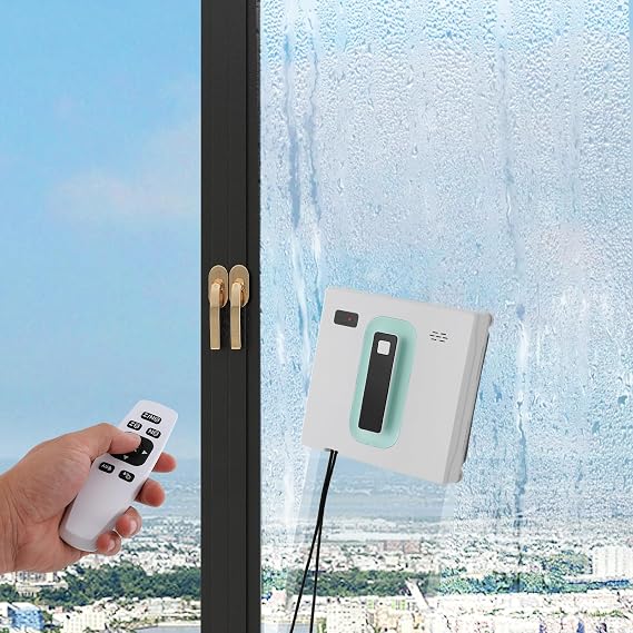Window Cleaning Robot, Automatic Robot Window Cleaner with Dual Spray Window Vacuum Cleaner Window Cleaner with App & Remote Control, Windows,Tiles, Bathroom Glass (White + Light Green)