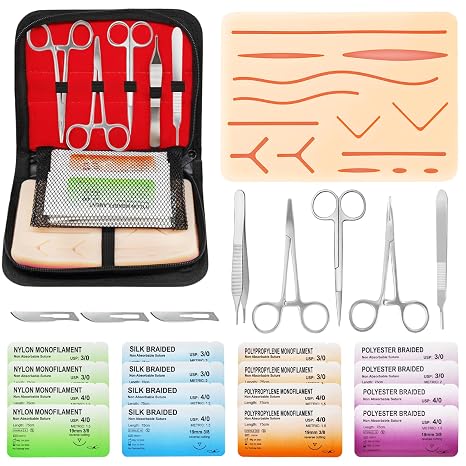 Suture Practice Kit for Medical Students - Suturing Kit Suture Pad with Pre-Cut Wounds, Suturing Threads & Tools, Wound Closure Stitches Training Kit, Educational Use Only