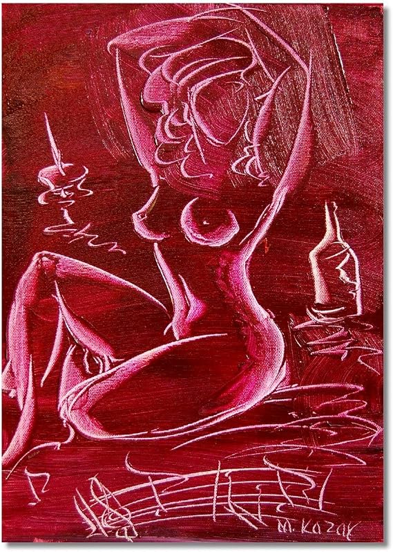 Nude Naked Women Erotic art Modern Abstract Impressionist Art Deco - Oil Painting on Canvas- Signed with Certificate of Authenticity-size Fine Arts, Stretched - Gallery Wrap - Ready to Display