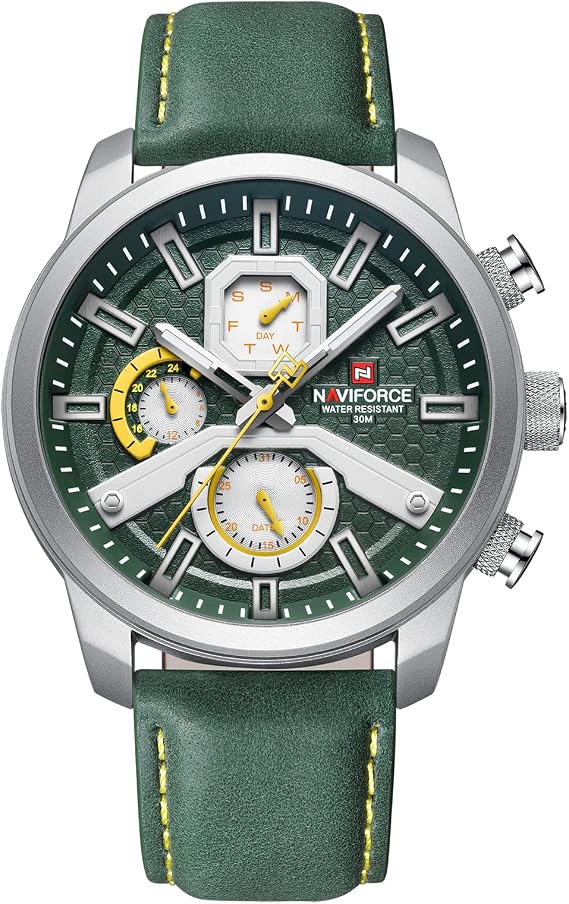 NAVIFORCE Fashion Big Face Watches for Men Analog Auto Date Leather Strap Military Sports Waterproof Luminous Quartz Wristwatch