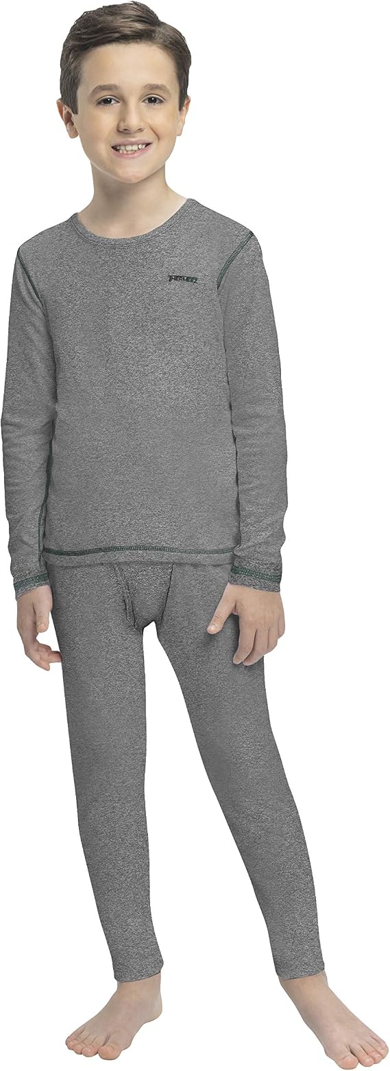 Thermal Underwear For Boys (Thermal Long Johns) Sleeve Shirt & Pants Set, Base Layer w/Leggings Bottoms Ski/Extreme Cold