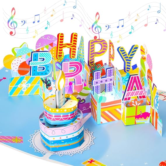 Birthday Card, 3D, Birthday Card, Message Card, Envelope Included, Melody, Music Included, Celebration Gift, For Children and Adults