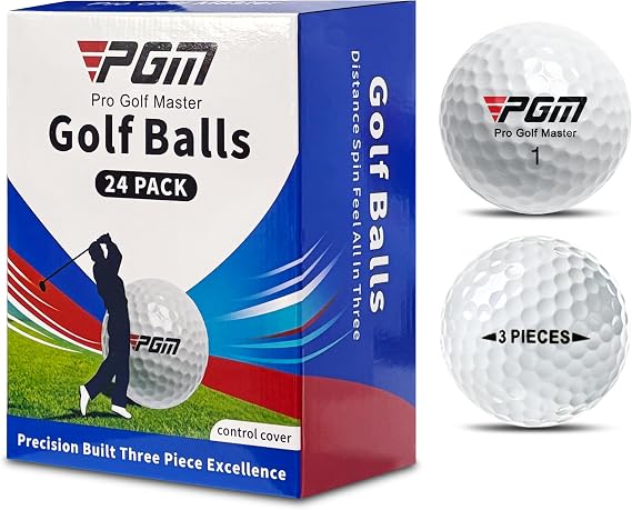 PGM 24 Pack 3-Piece Standard Pro Golf Ball with Easy Control Balanced Distance Soft Feel High Spin for Men and Women, Golf Balls for Indoor Practice Outdoor Training and Competitive Play