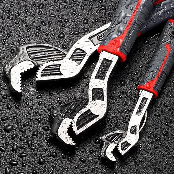 Self Adjusting Pipe Wrench, Wrench set, Gear wrench,Heavy Duty Pipe Wrench Set, 6" 8" 10" 12", Self Locking Universal Adjustable Pipe Wrench, Pipe Vise Micro 5, Widely Use on Pipe, Screw, Nut (6in)