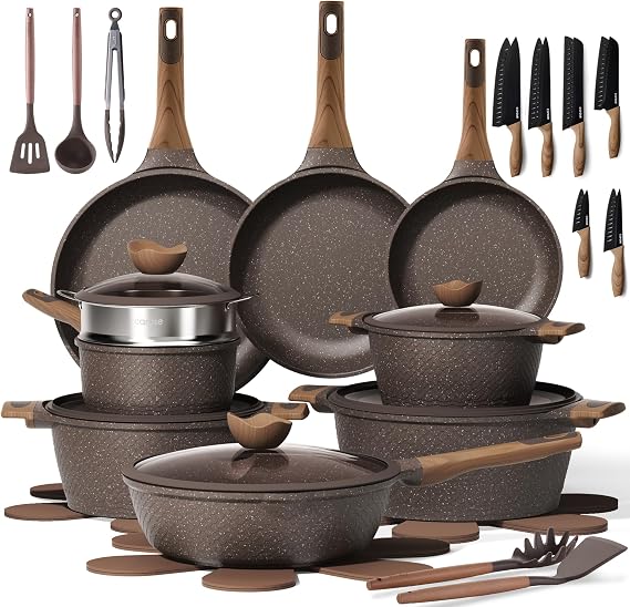 26PCS Pots and Pans Set Non Stick+12PCS Knife Set