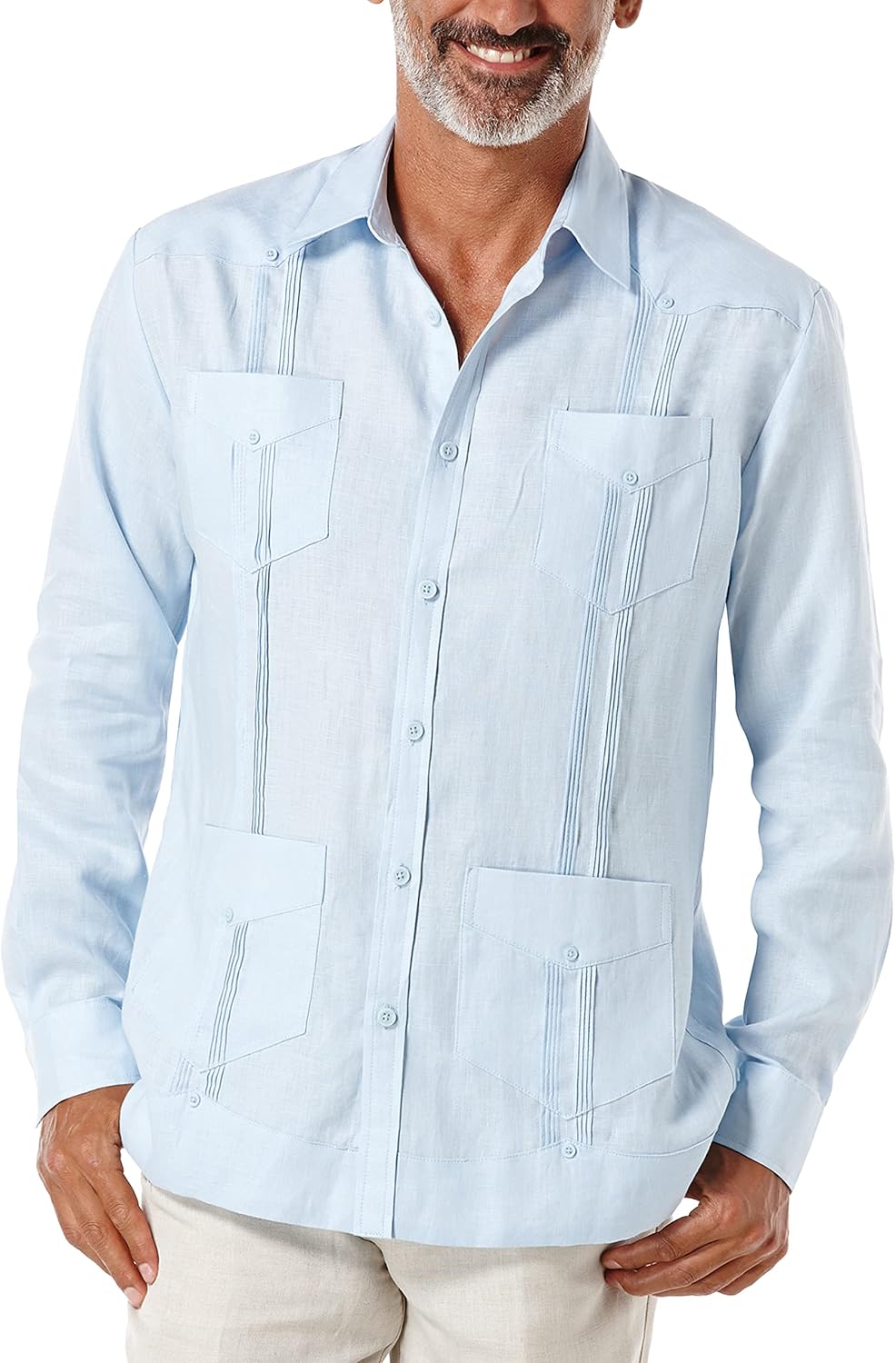 Cubavera Men's 100% Linen Four-Pocket Long Sleeve Button-Down Guayabera Shirt (Available in Big & Tall) Button Down Shirt (Pack of 1)