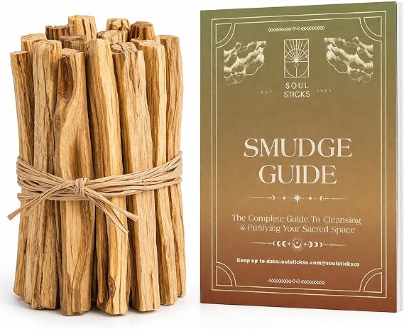 Ancient VEDA Peruvian Palo Santo Sticks 12 Pack with Smudge Guide High Resin Content, Sweet Scent Holy Wood for Smudging, Meditation, Energy Cleansing Sustainably Harvested, Aromatic Incense
