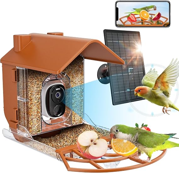Bird Feeder with Camera, Smart Bird Feeder Camera with AI Identify Bird Species, Auto Capture Record Video & Instant App Notifications, Live Bird Watching Camera for Birds Lover, Solar Powered
