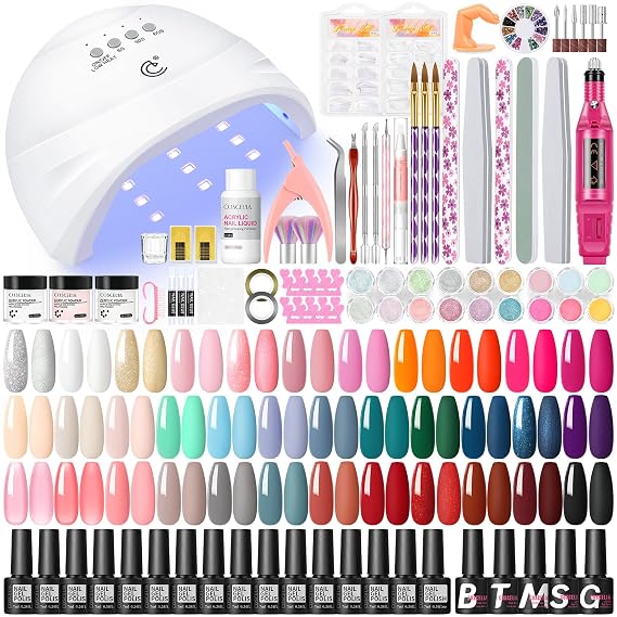 COSCELIA 53pcs Gel Nail Polish Kit with U V light and Drill Starter Kit and Acrylic Nail Kit for Beginners with Everything