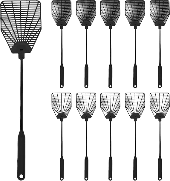 Rubber Fly Swatter, Long Fly Swatter pack, Fly Swatter Heavy Duty (10 Pcs, Black)