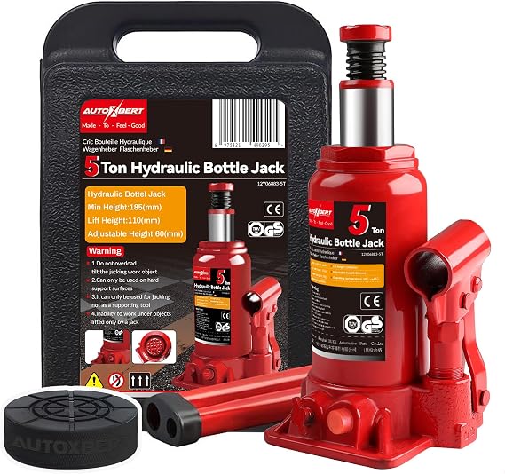 5 Ton Hydraulic Bottle Jack with Jack Pad for Car Pickup Truck RV Auto Repair Carring Storage Box Case