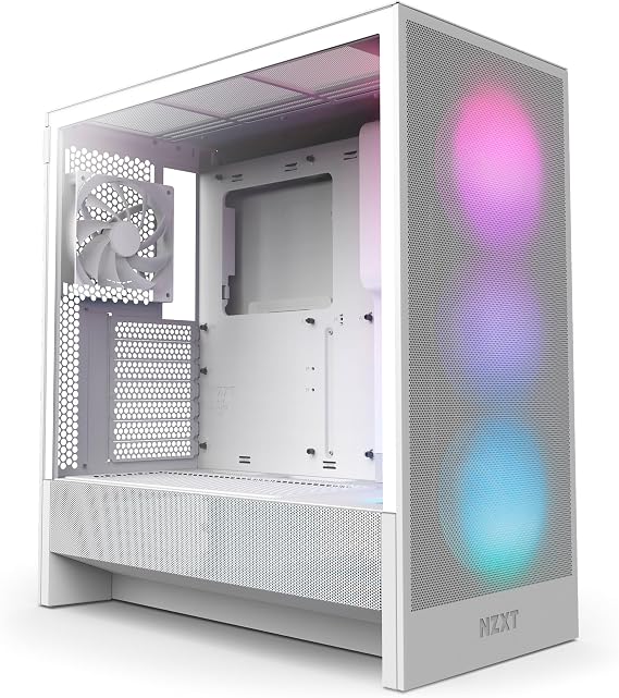 NZXT H5 Flow RGB 2024 - Kompakt ATX Mid-Tower PC Oyun Kasası - Yüksek Hava Akışı - F360 RGB Çekirdek (CV) Dahil - 360mm Ön ve 240mm Üst Radyatör Desteği - Kablo Yönetimi - Temperli Cam - Beyaz
