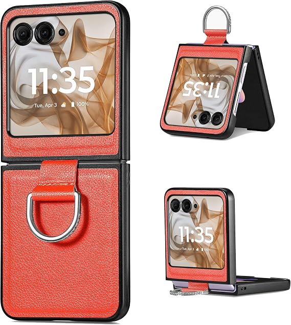 LEMAXELERS for Samsung Galaxy Z Flip 7 5G Case, PU Leather + Soft TPU Shell Ultra Thin Slim Durable with Ring Shockproof Protective Phone Cover for Galaxy Z Flip7, Orange LZH